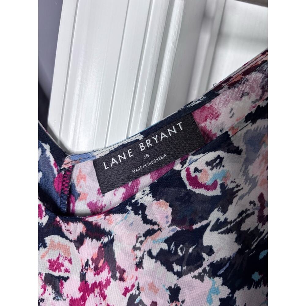 Lane Bryant Navy Blue Red Floral V Neck Tunic Blouse 18 - Picture 4 of 6